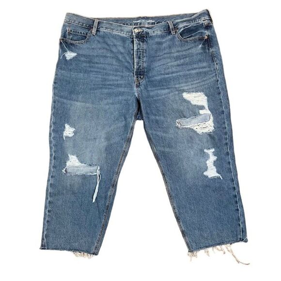 Old Navy Women's Distressed Cropped Button Fly Jeans Medium Wash Size 24W - Picture 1 of 10